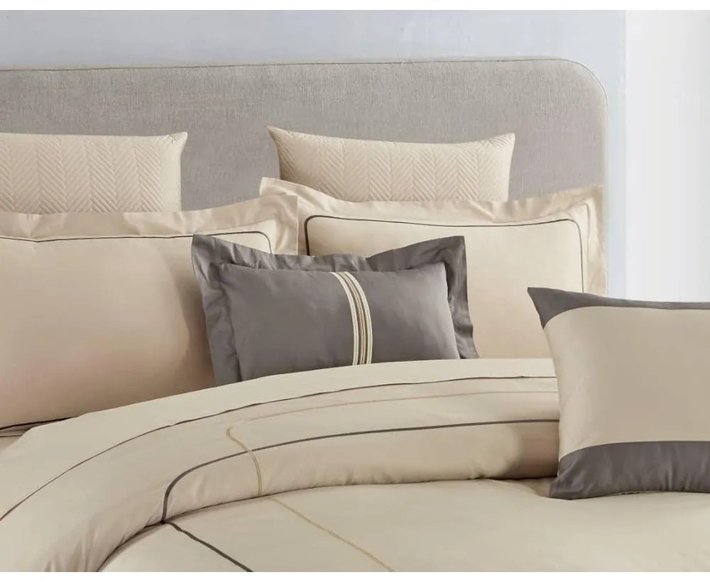 Lenjerie de pat bej din bumbac ranforcé pentru pat dublu, extinsă cu cearceaf inclus, cu 6 piese 240x220 cm Calm of Lines – Mila Home Luxury