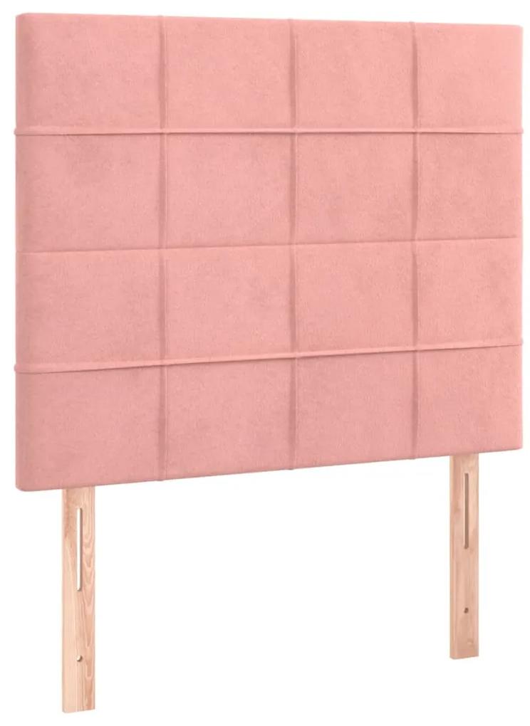 Pat box spring cu saltea, roz, 90x190 cm, catifea Roz, 90 x 190 cm, Cu blocuri patrate