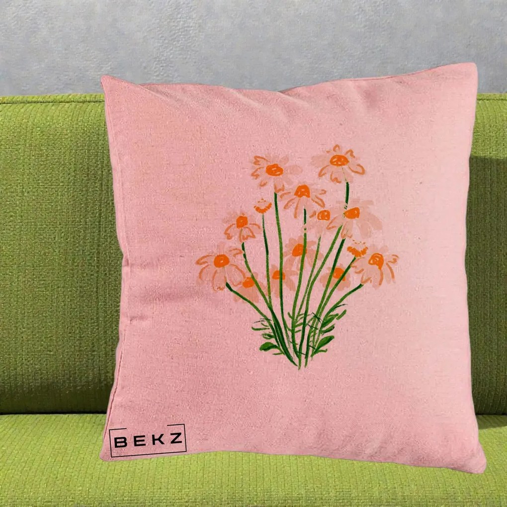 Perna Decorativa Margarete Camp, 40x40 cm, Roz, Husa Detasabila, Perna Inclusa, BEKZ®