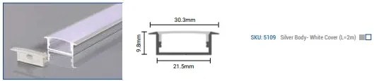 Profil Banda LED Lat, Incastrat (ST), Aluminiu + Alb, 2m