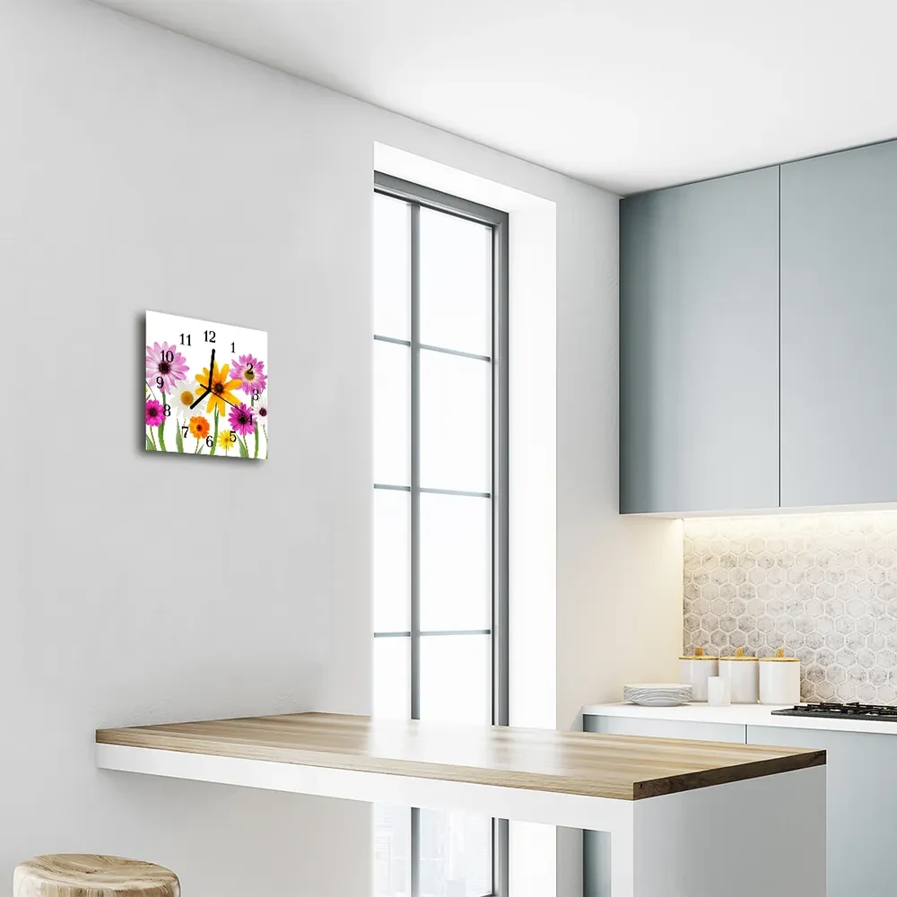 Ceas de perete din sticla pătrat Flori Natura multi-colorat