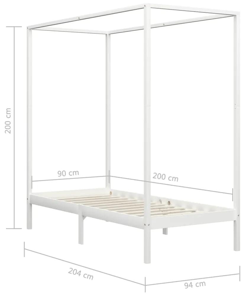 Cadru pat cu baldachin, alb, 90x200 cm, lemn masiv pin Alb, 90 x 200 cm
