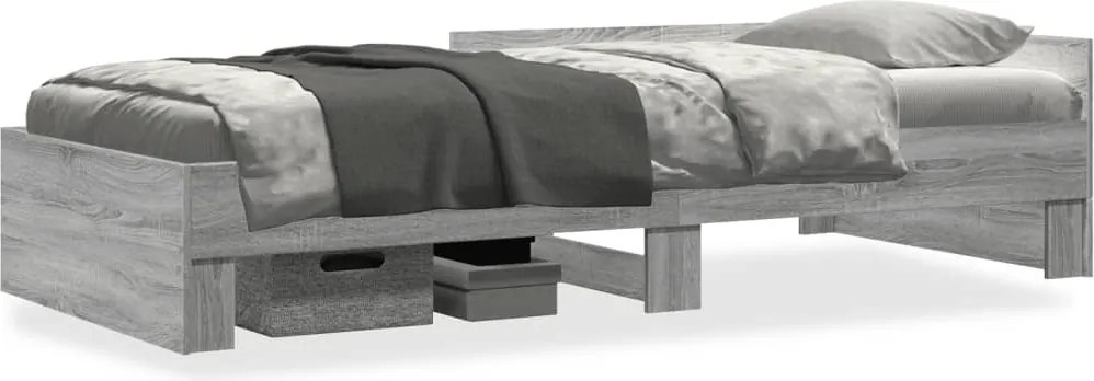 vidaXL Cadru de pat, gri sonoma, 90x190 cm, lemn prelucrat