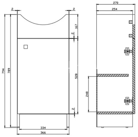 Set dulap baie cu 1 usa si lavoar inclus, 40 x 33 cm, Cersanit Sati