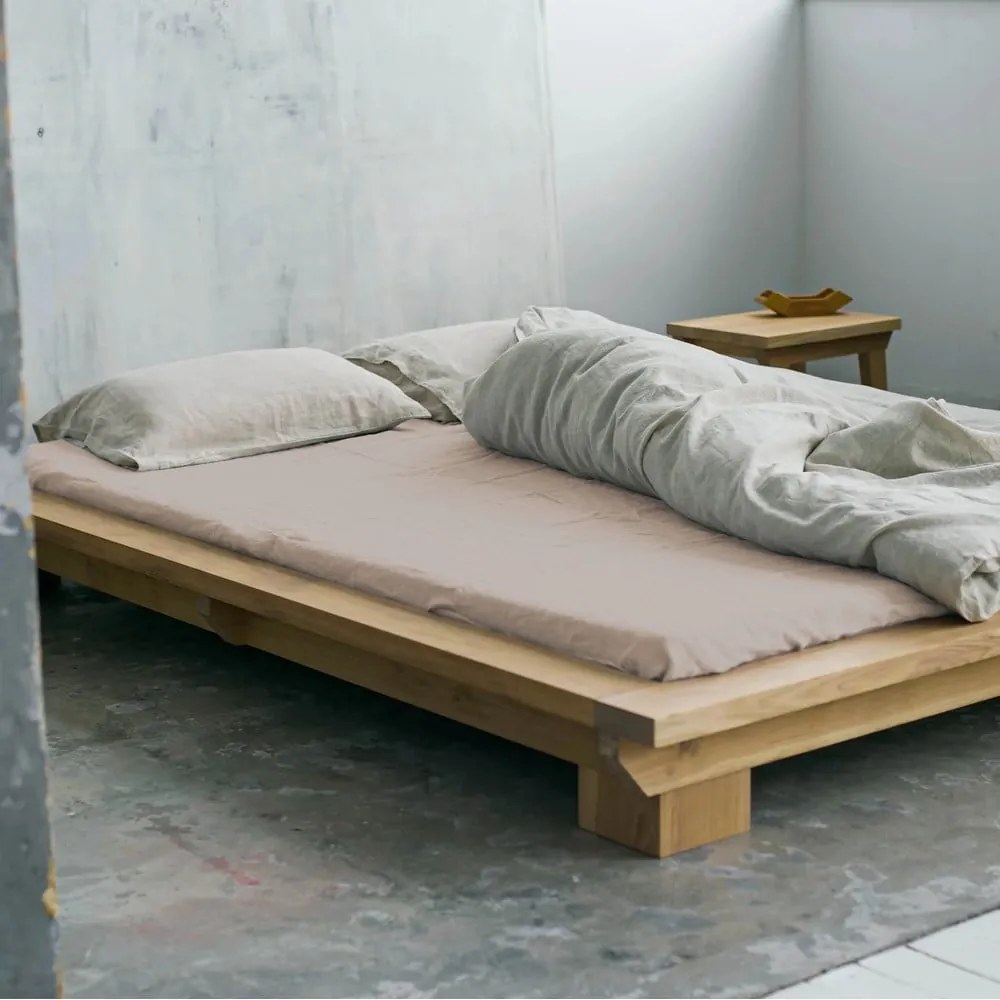 Cearșaf elastic din in Linen Tales, 180 x 200 cm, maro deschis