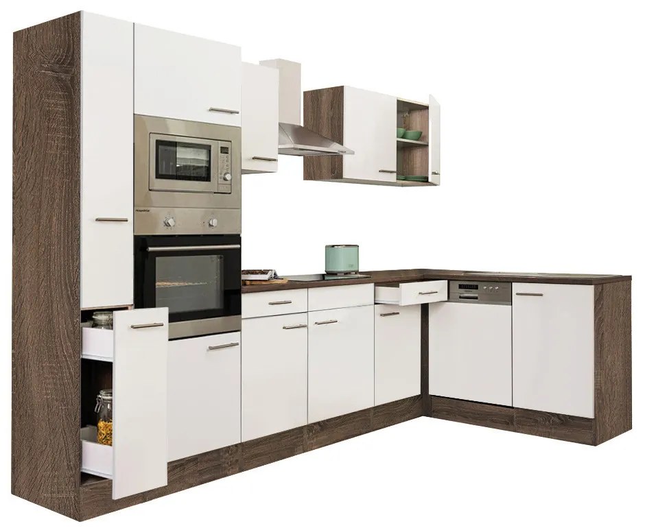 Mobilă de bucătărie de colț Yorki 310, corp din stejar Yorki, cu față alb satinat