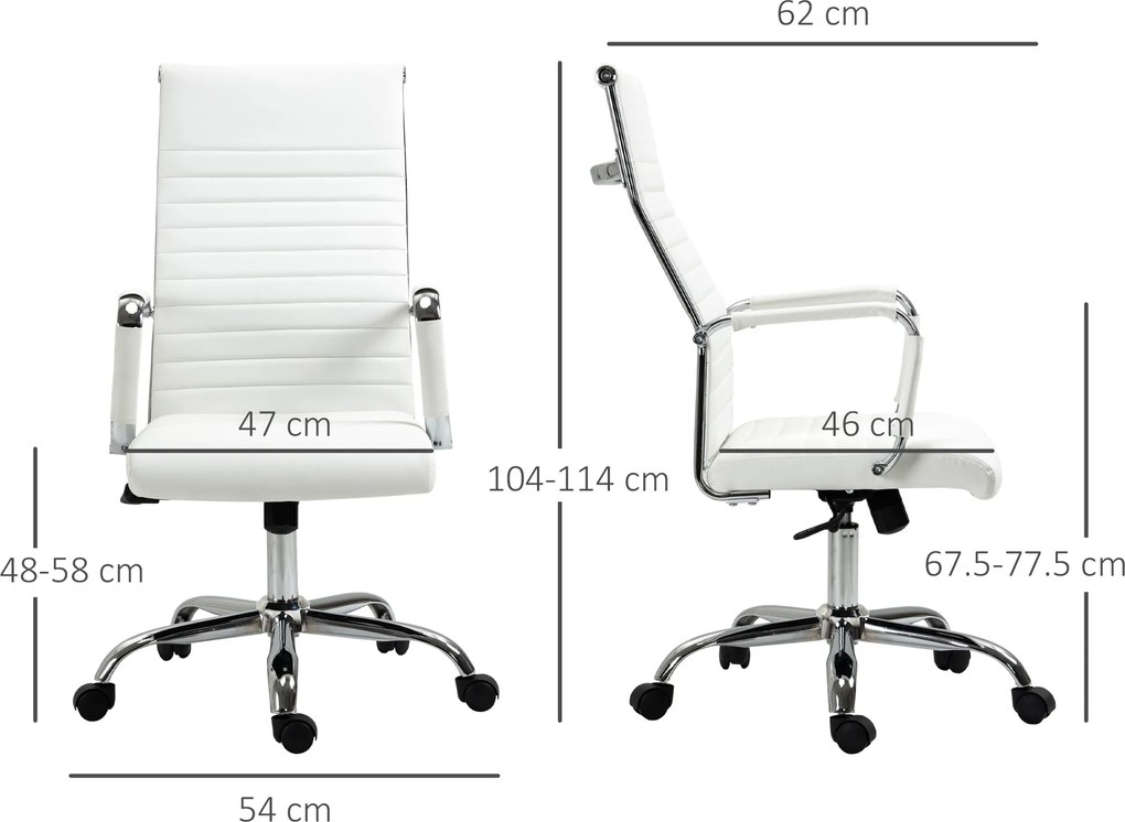 Vinsetto Scaun de birou ergonomic din piele ecologică, cu rotire și balans, 54x62x104-114 cm, alb | Aosom Romania