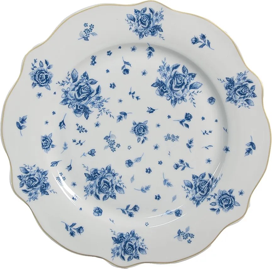 Farfurie albastra, din portelan, Ø20 cm Blue Roses