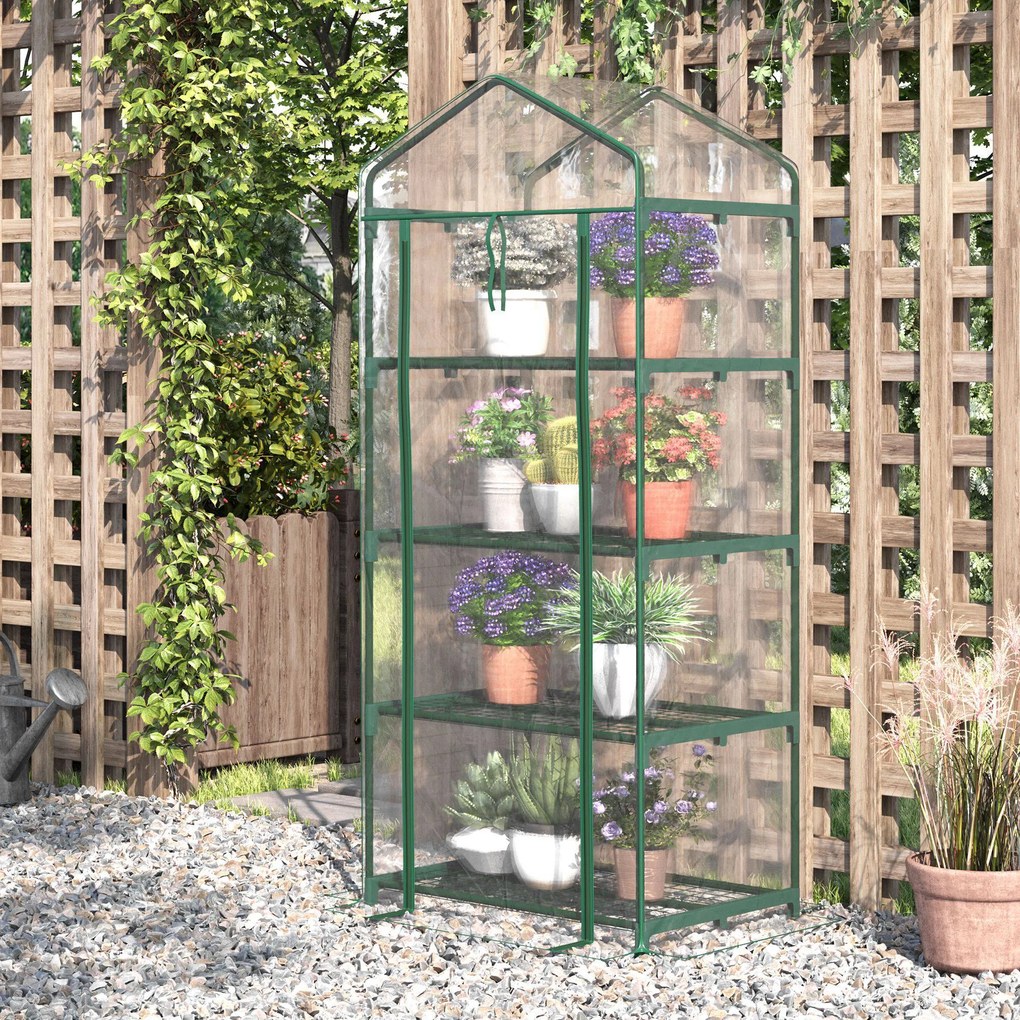 Outsunny Sera pentru Balcon Compacta cu 4 Rafturi pentru Plante, Sera pentru Gradina cu Acoperis din PVC Transparent, 70x50x160cm | Aosom Romania