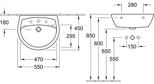 Lavoar suspendat, Villeroy&amp;Boch Omnia Pro, 55x45cm, fara preaplin, Alb Alpin CeramicPlus, 615956R1