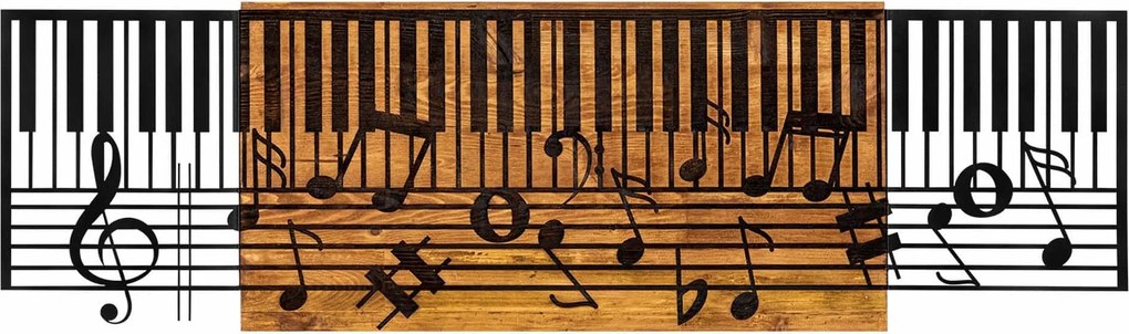 Decoratiune perete ARYA, negru/stejar, metal/lemn, 100x3x30 cm