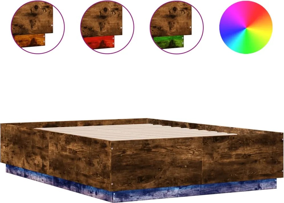 vidaXL Cadru pat cu lumini LED stejar fumuriu 120x190cm lemn prelucrat