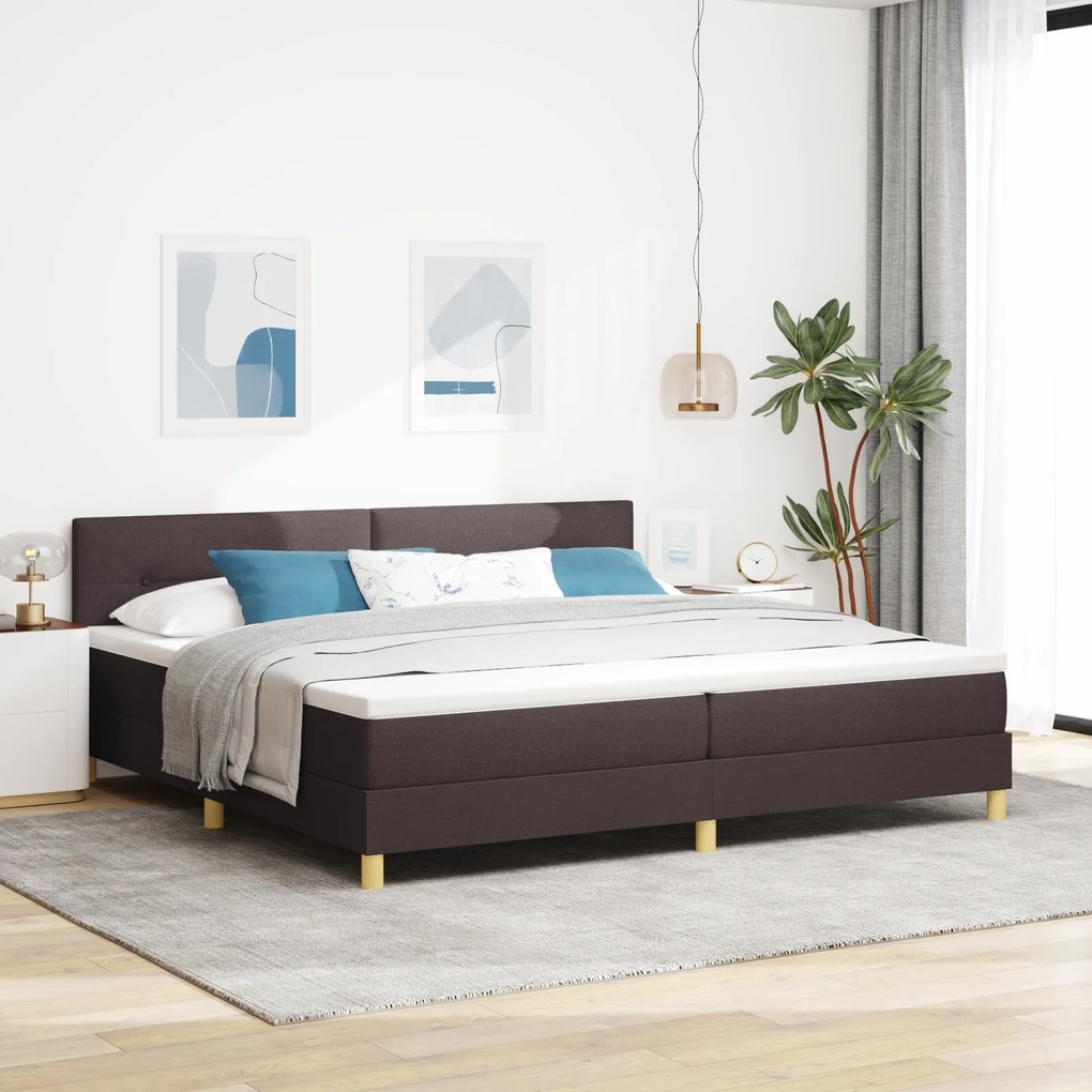 vidaXL Pat cu arcuri cu saltea și LED maro închis 200x200 cm din țesătură