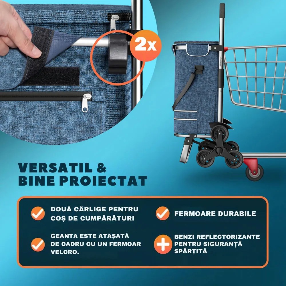 Geantă de cumpărături pe roți pentru scări COMFORT, 50L, albastru Monzana
