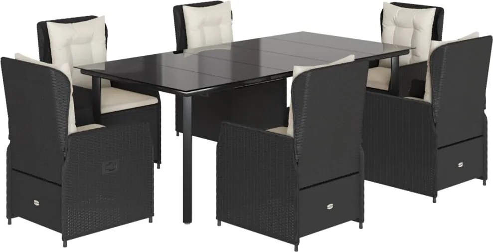 vidaXL Set mobilier de grădină cu perne, 7 piese, negru, poliratan