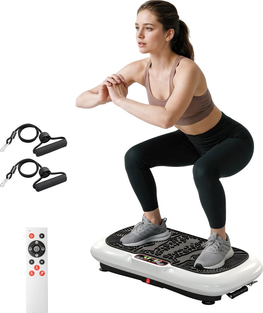 Placă vibratoare HOMCOM cu 99 trepte, 2 benzi fitness 73 x 40 x 13cm Alb+Negru | Aosom Romania