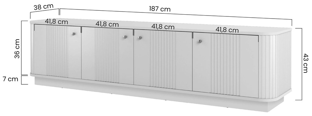 Comodă TV pe soclu Vesper 4D 187 cm - cașmir / nuc / mânere aurii