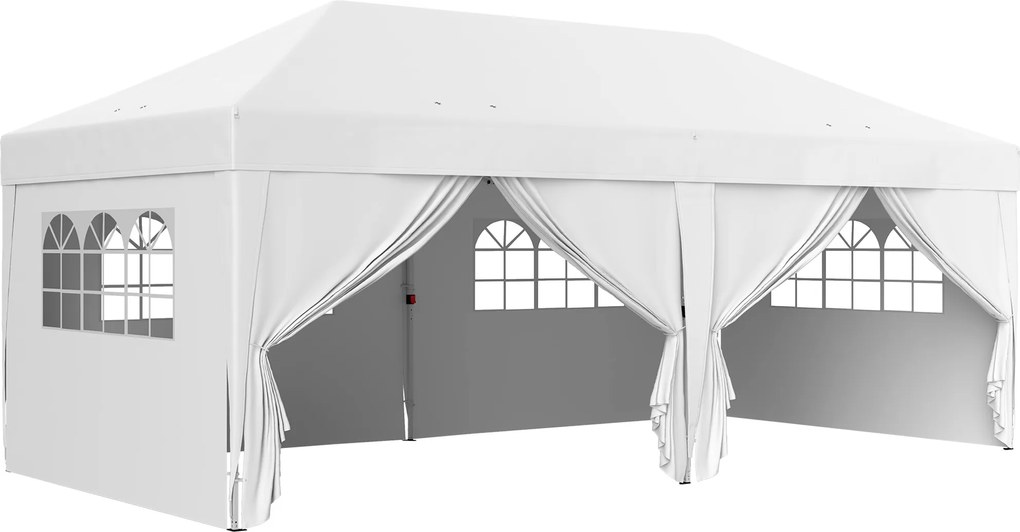 Outsunny Pavilion de grădină exterior pliabil 3 x 6 m cu 6 panouri laterale, sac de transport inclus, alb | Aosom Romania