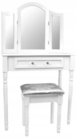 Masa de toaleta/machiaj, alba, cu 3 oglinzi si taburet, 75x40x137 cm
