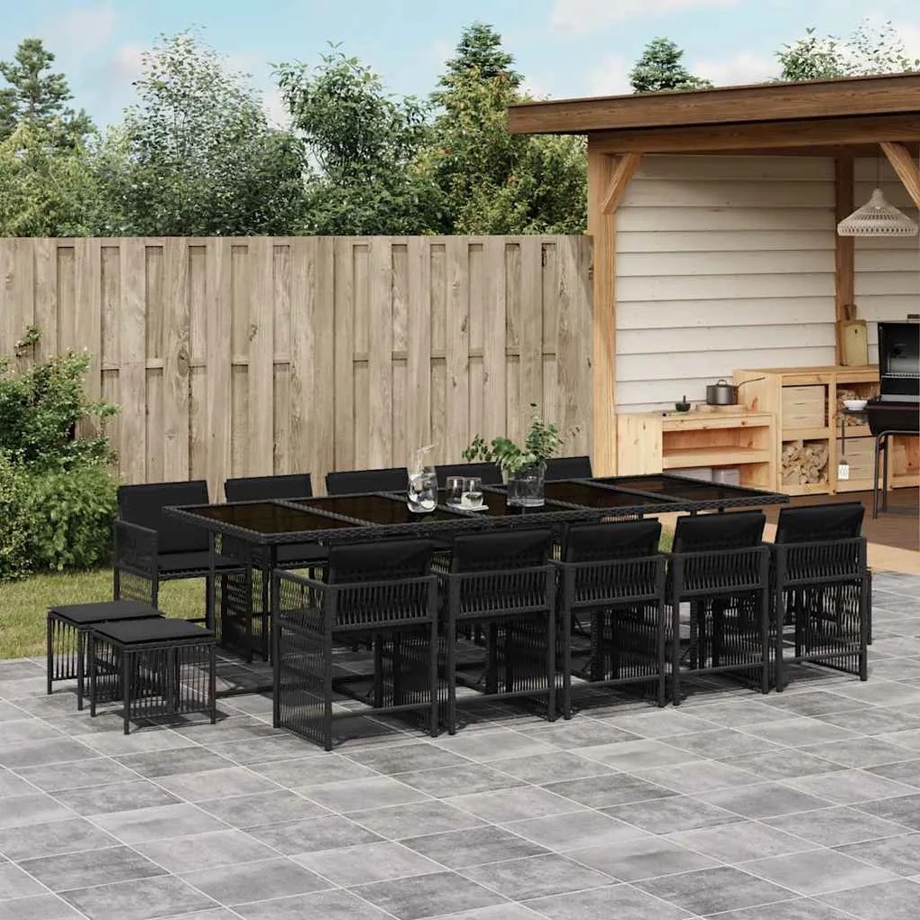 vidaXL Set mobilier de grădină cu perne, 15 piese, negru, poliratan
