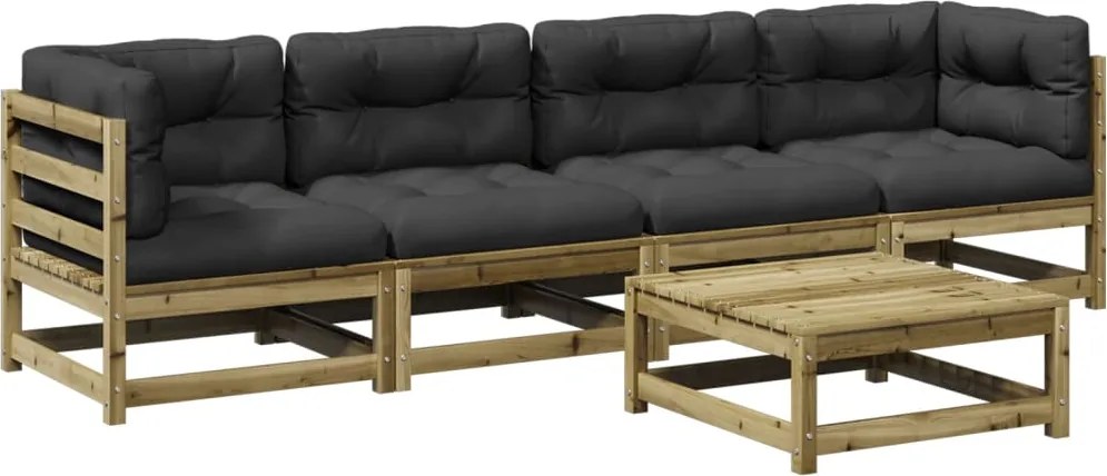 vidaXL Set mobilier de grădină cu perne, 5 piese, lemn de pin tratat