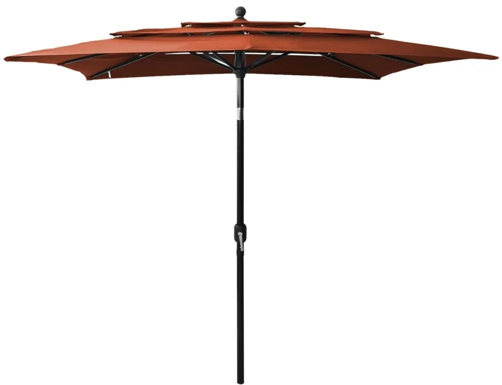 Umbrela de soare 3 niveluri, stalp aluminiu caramiziu 2,5x2,5 m