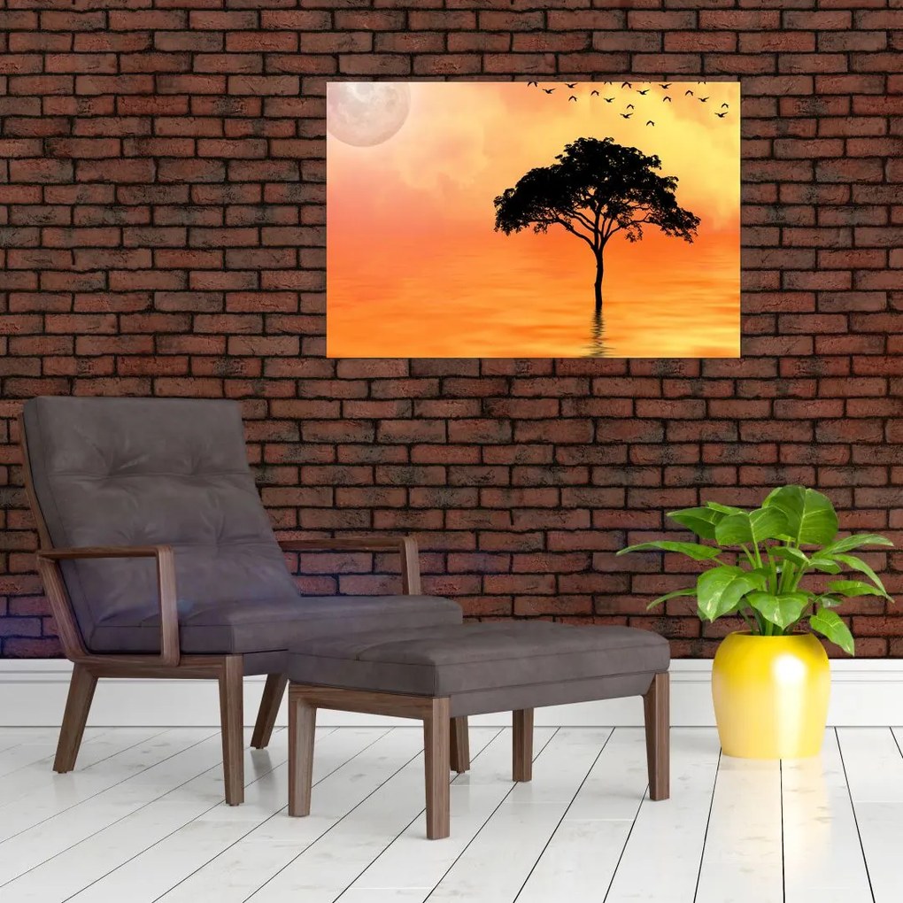 Tablou cu copac în apus de soare (90x60 cm)