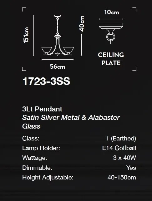 Candelabru cu 3 brate design clasic Belle argintiu/alabastru