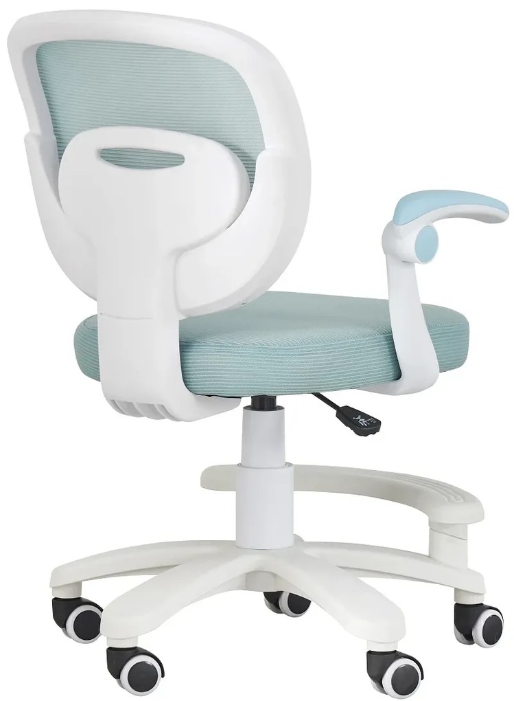 RESIGILAT- Scaun ergonomic pentru copii, spatar Mesh, cotiere rabatabile, inaltime reglabila, suport picioare reglabil, rotativ, Albastru deschis