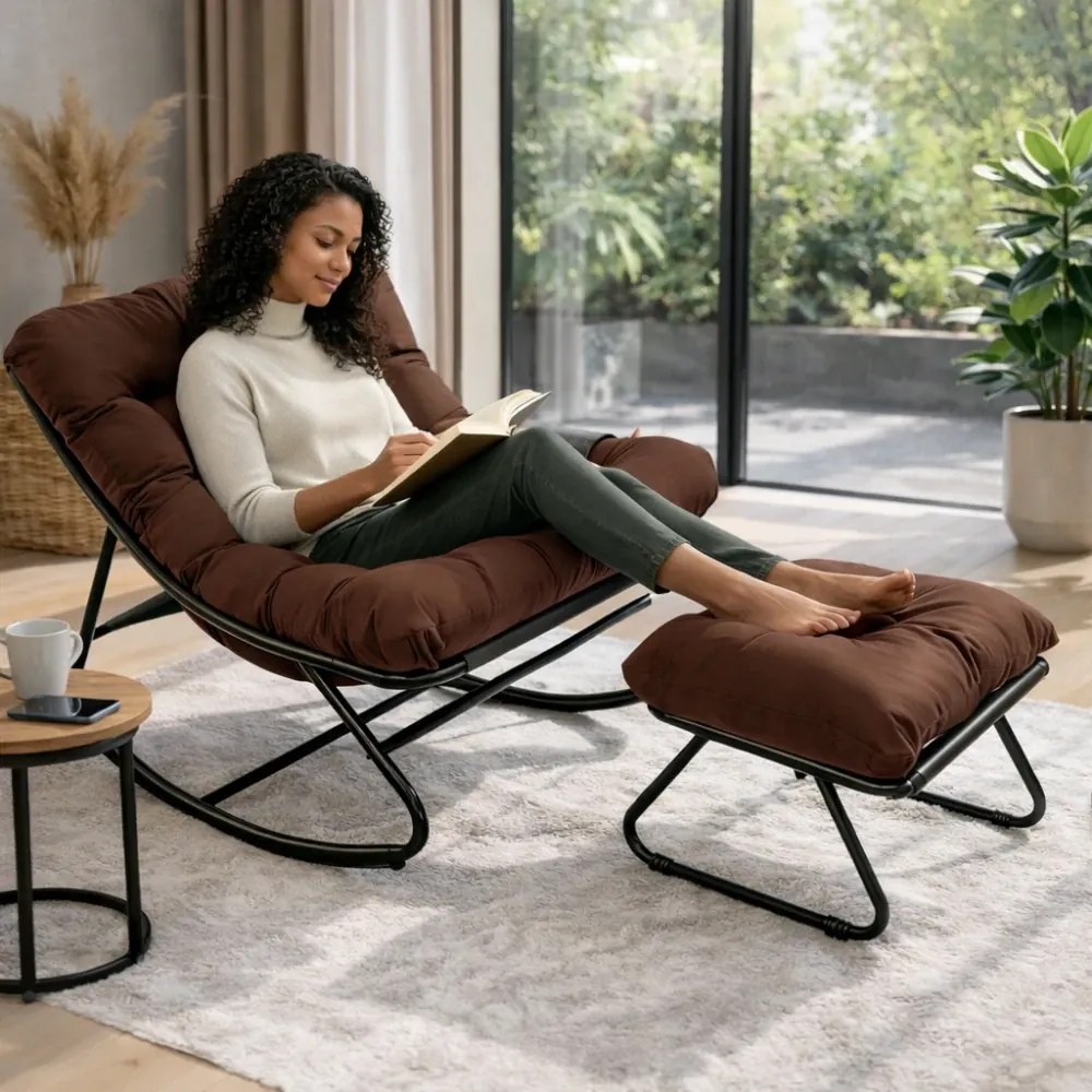 Balansoar cu scaun pentru suport picioare, cadru metalic, pentru uz interior și exterior, rezistent până la 150 kg, Maro