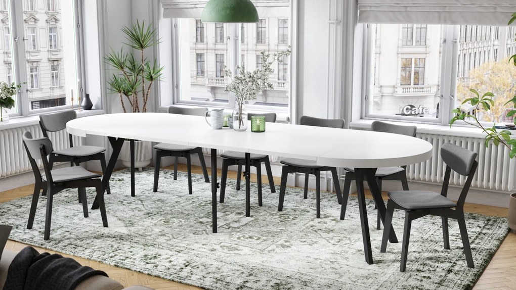 Mazzoni VITO Alb Mat/picioare negre - MASĂ MARE ROTUNDĂ Ø110 EXTENSIBILĂ PÂNĂ LA 310 cm CU PICIOARE "Y" LOFT/INDUSTRIALĂ