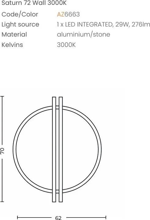 Aplica LED lumina ambientala SATURN 72 WALL 3000K