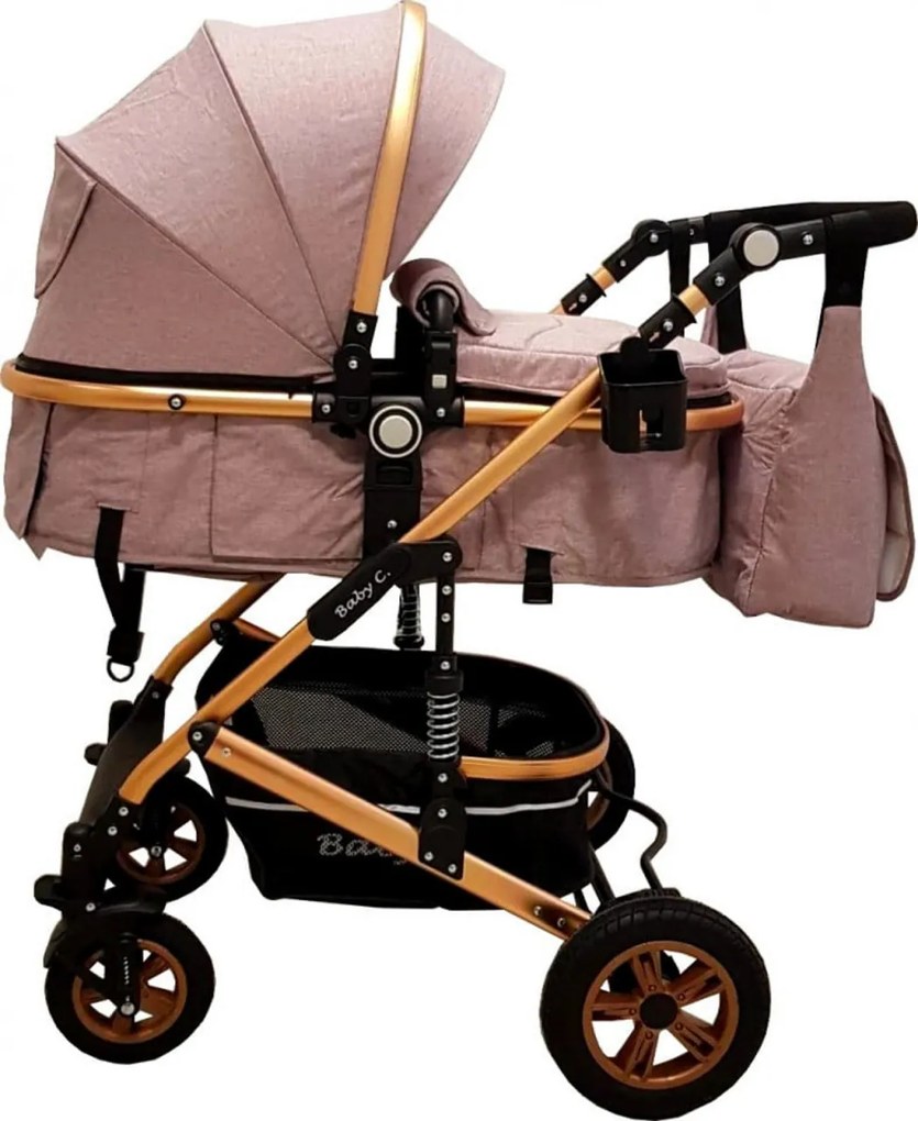 Carucior nou nascuti 3 in 1 Baby Care™ PRO 531 , Cu geanta Bebe inclusa, Cadru Aluminiu Gold, Amortizoare, Roti din cauciuc plin AVE, Landou, Scoica