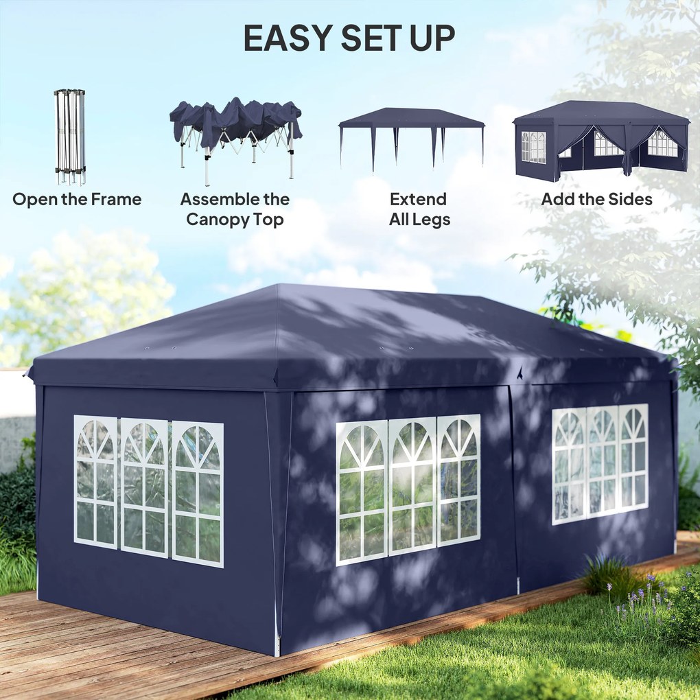 Outsunny Foisor de gradina pliabil pentru exterior cu 6 panouri laterale, 585x295cm albastru | AOSOM RO
