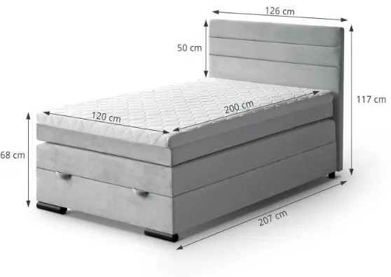 Pat tapitat boxspring 120 x 200 cm gri inchis Teddy