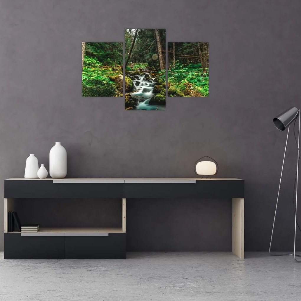 Tablou cu pârău în pădure (90x60 cm)
