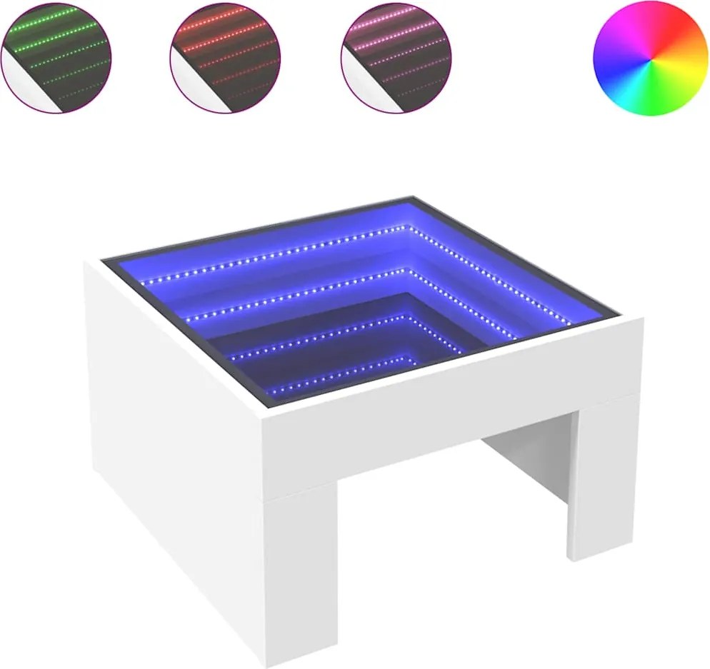 vidaXL Măsuță de cafea cu LED infinity, alb, 50x50x30 cm