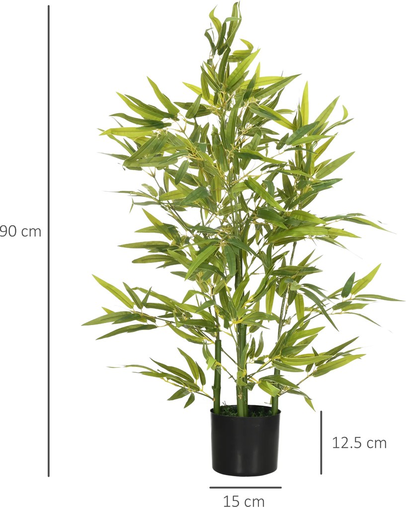HOMCOM Plantă Artificială de Bambus Înaltă de 90 cm cu 504 Frunze din PEVA și PP Verde cu Ghiveci de Ciment Ø15x12.5 cm | Aosom Romania