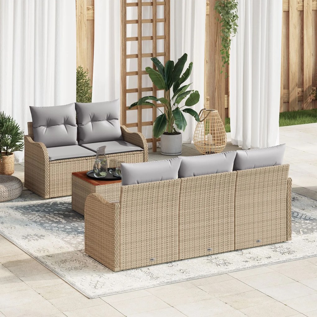 Set de canapele pentru grădină vidaXL cu perne Bej Ratan Poli Acacia
