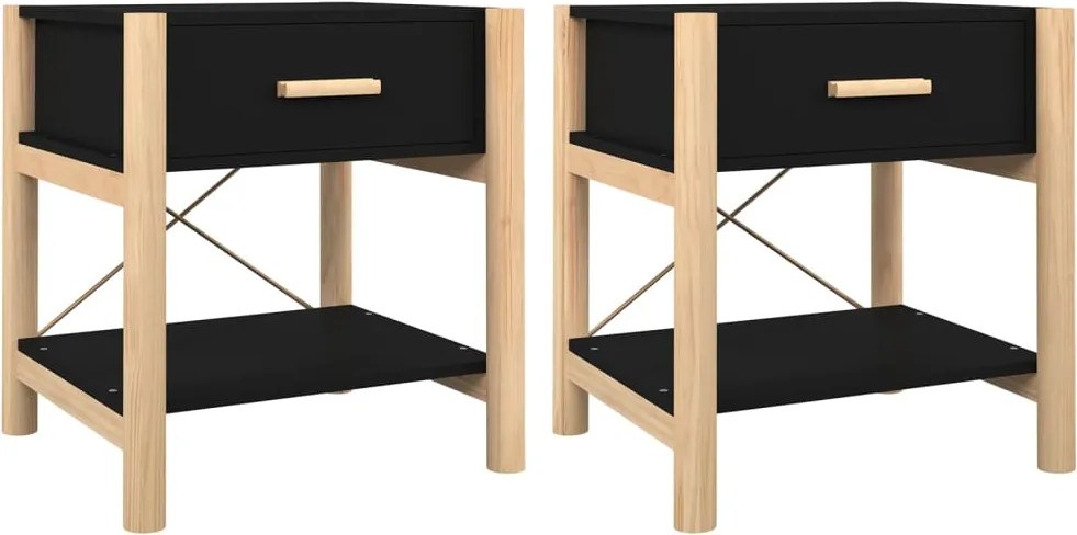 vidaXL Noptiere, 2 buc., negru, 42x38x45 cm, lemn compozit