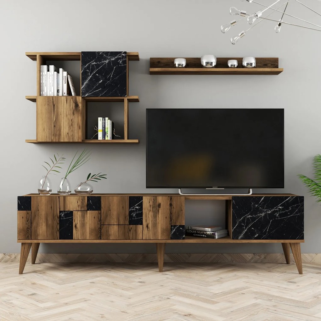 Mobilier living Madryt (Nuc + Negru). 1072502