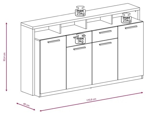 Comodă LEBY, Stejar Sonoma/Alb
