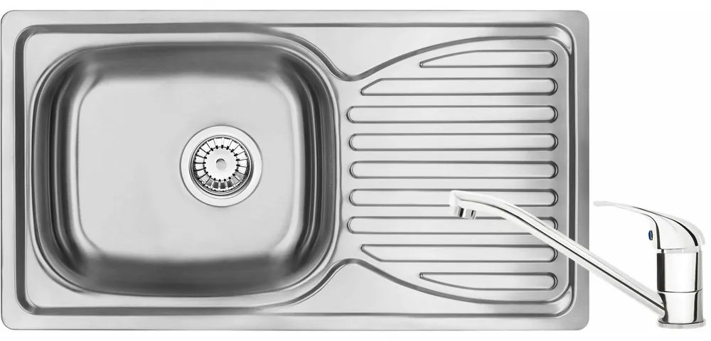 Set chiuveta bucatarie si baterie Deante Doppio finisaj inox-satin 78x43 cm