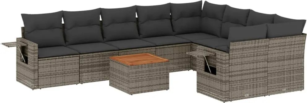 vidaXL Set mobilier de grădină cu perne, 10 piese, gri, poliratan