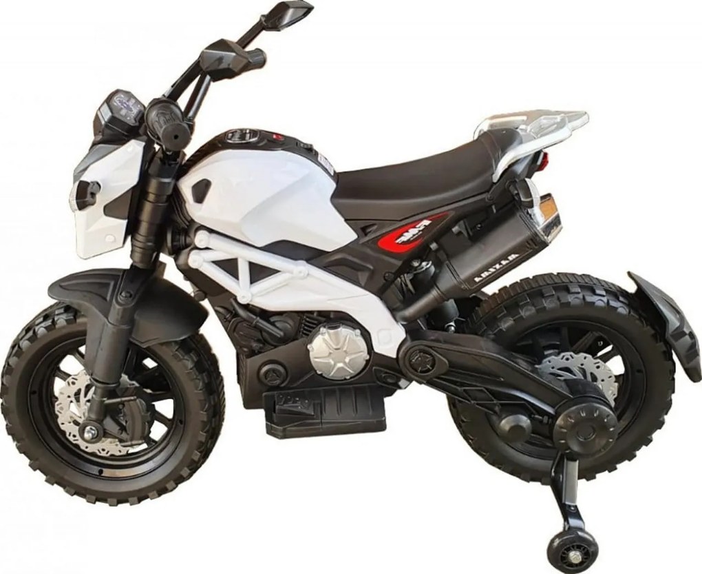 Motocicleta Electrica cu Acumulator Pentru Copii NOVOKIDS™ Enduro Moto Maxima, 3-8 ani, max 40 kg, Cu Melodii si Lumini, Suspensie pe spate, Roti