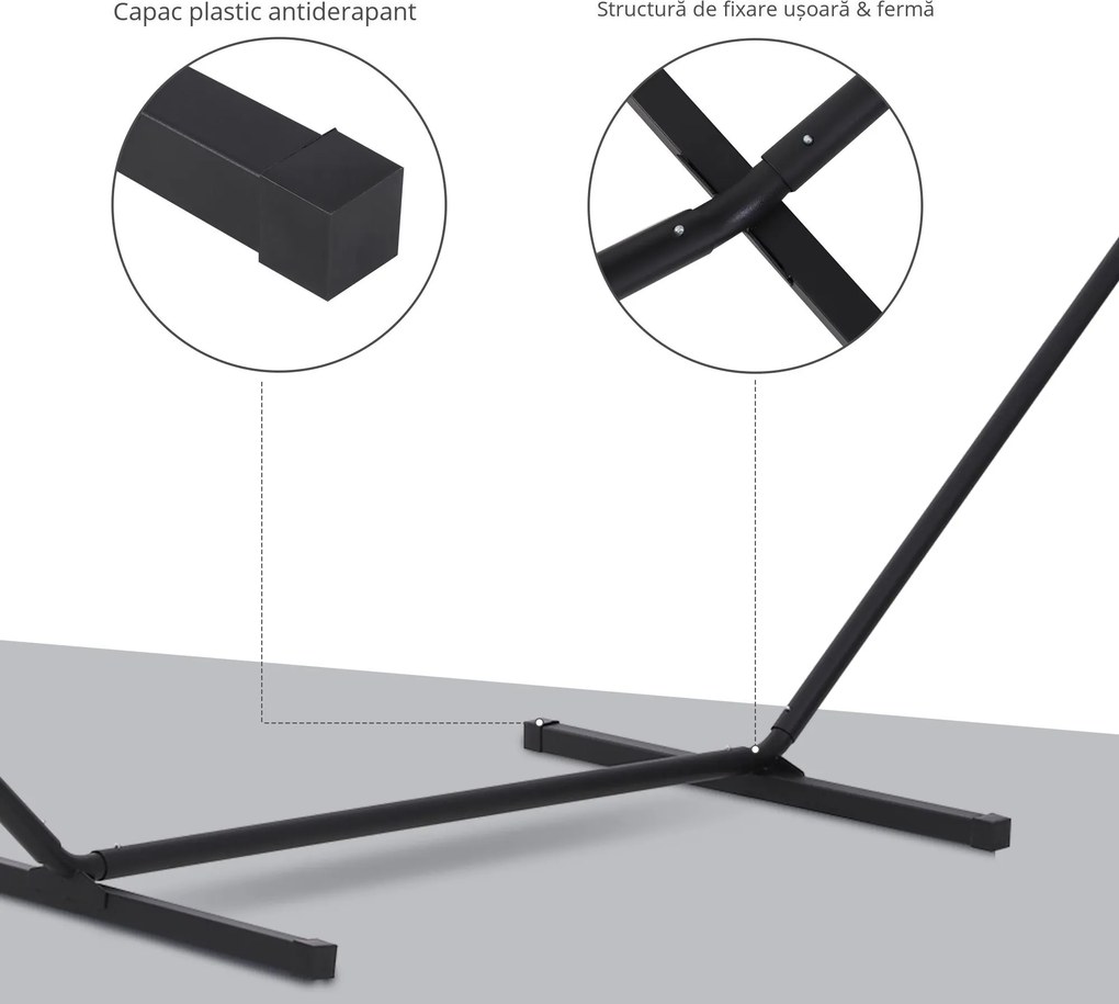 Outsunny Suport pentru Hamac, Capacitate Maximă 150Kg, Structură din Metal Rezistent, Negru, 360x92x115cm | Aosom Romania