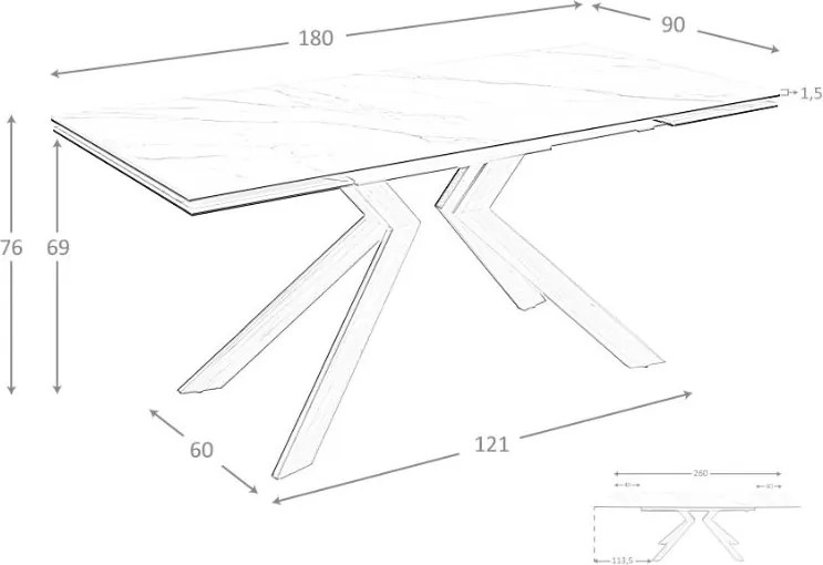 Masa extensibila deosebita design LUX Walnut-Marble 180-260x90cm
