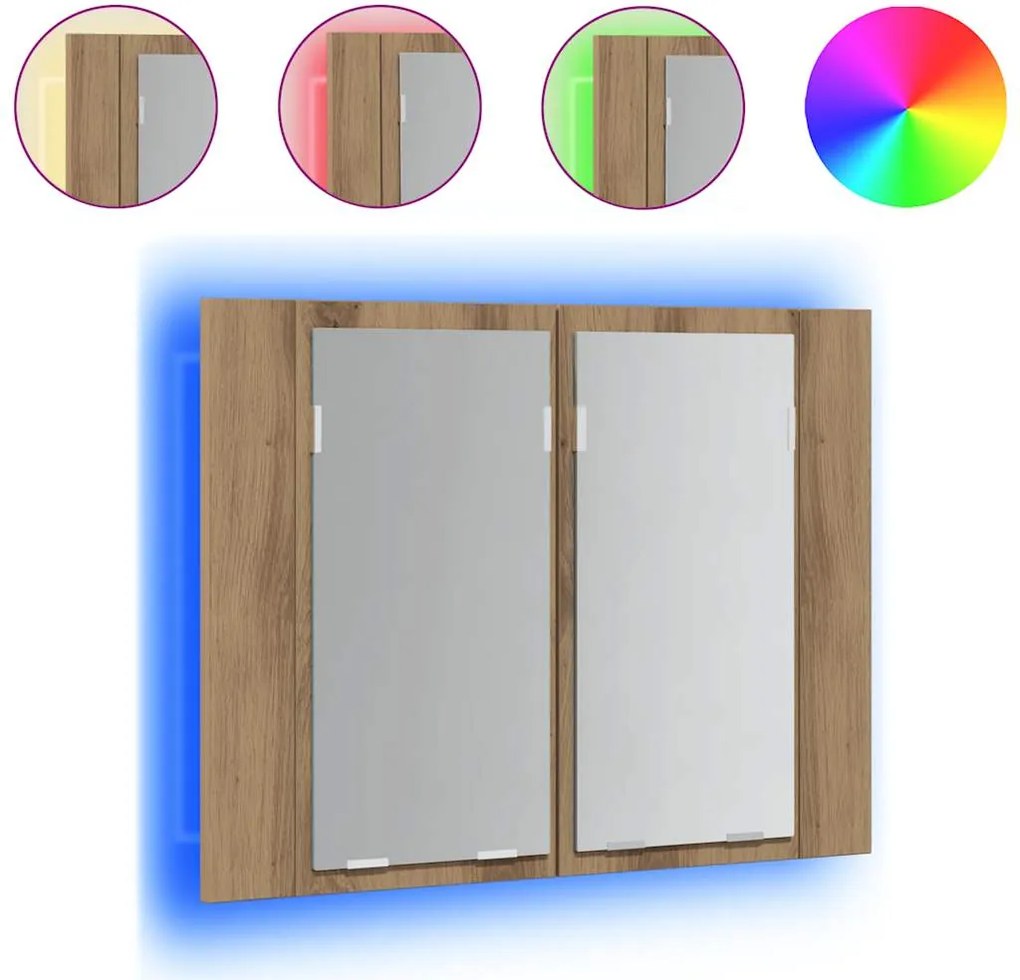 vidaXL Dulap cu oglindă & LED stejar artizanal 60x12x45 cm lemn