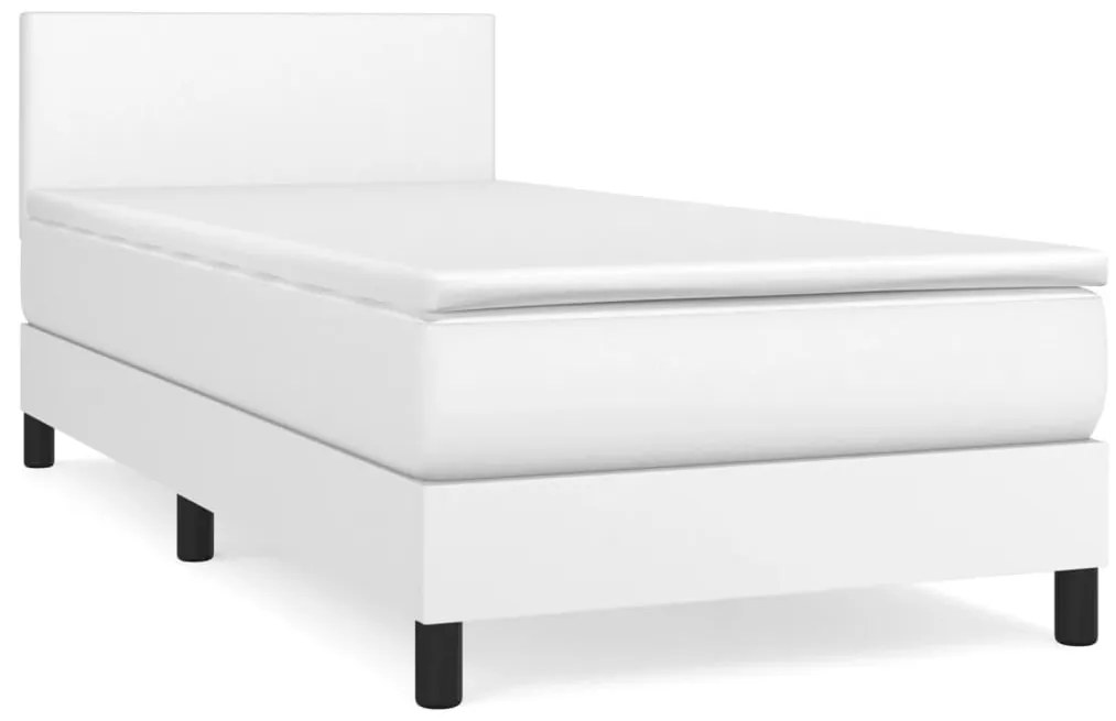 3140982 vidaXL Pat box spring cu saltea, alb, 90x200 cm, piele ecologică