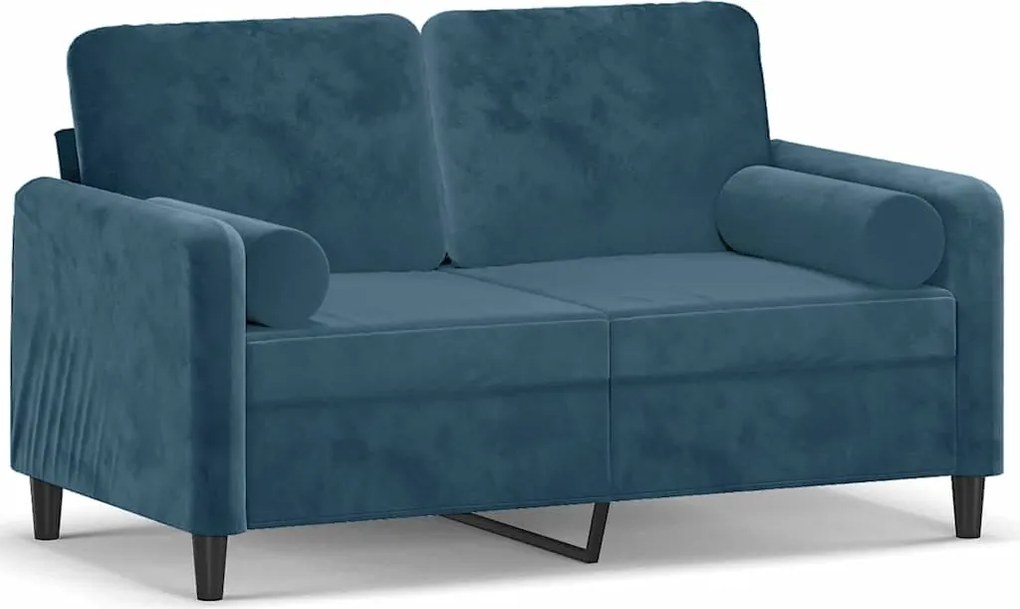 vidaXL Canapea cu 2 locuri cu pernuțe, albastru, 120 cm, catifea